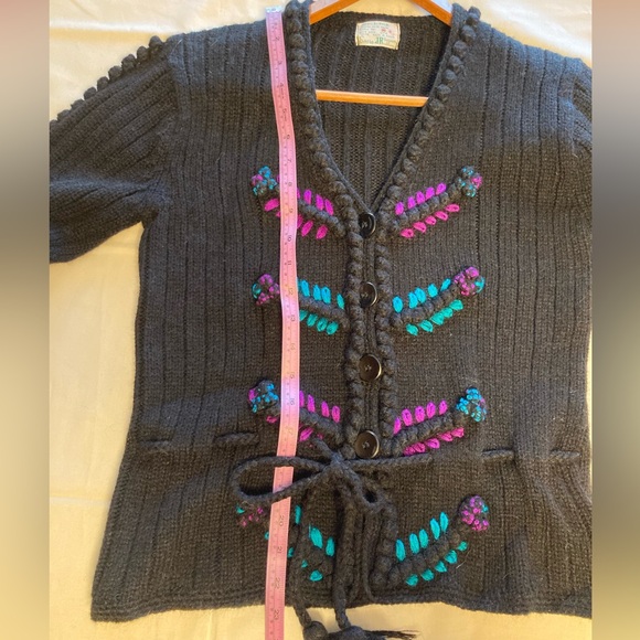 Vintage Sears Jr Bazaar Black Knit Embroidered Cardigan Sweater Size M - Picture 4 of 5